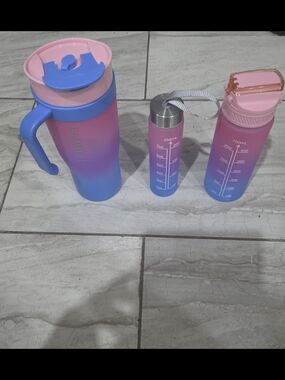 Gradient Pink to Blue Water Bottle Trio